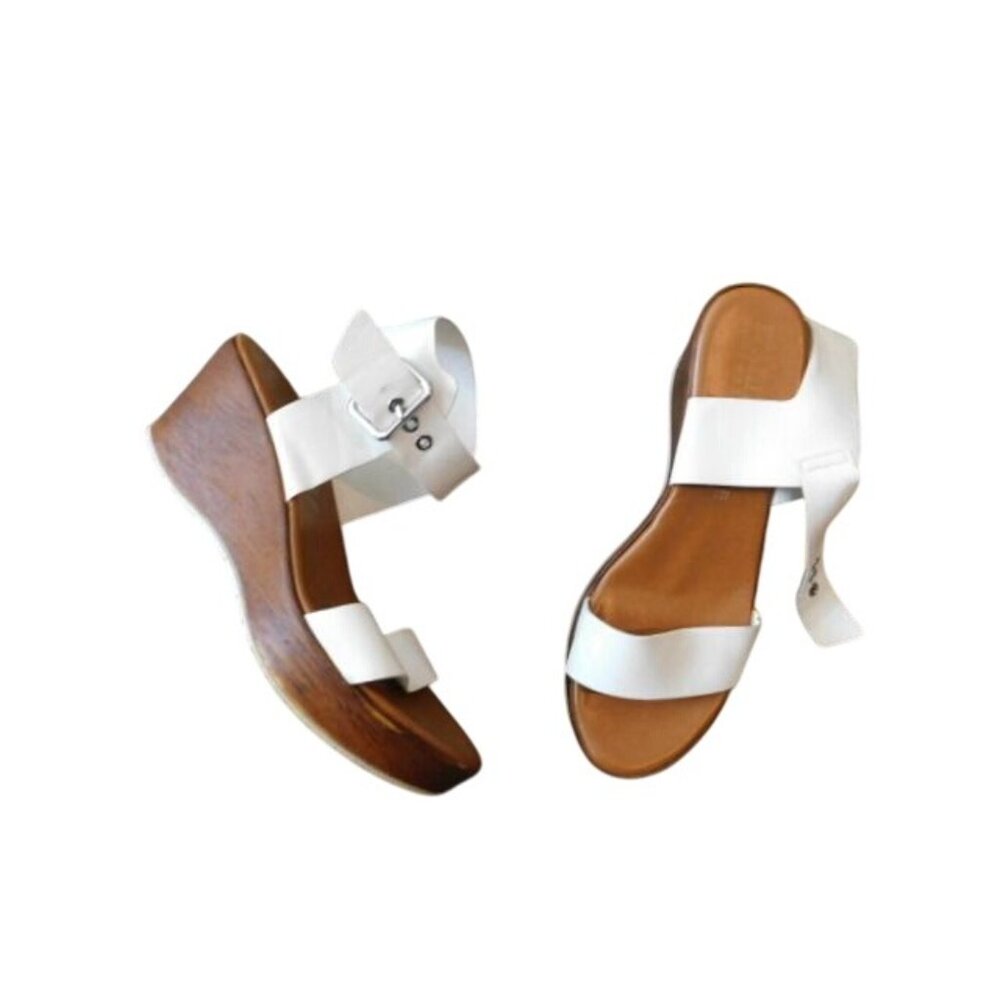 Italian Shoemakers Size 11M White Wedge Platform Leather Heels Shoes